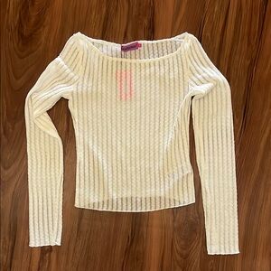 White Ribbed Long Sleeve Top